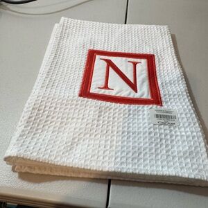 White Kitchen Towel with Red Monogram